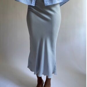 DJERF Avenue Baby Blue Cupro Midi Slip Skirt Size XL